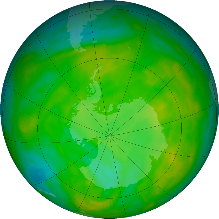 Antarctic ozone map for 07 December 1983